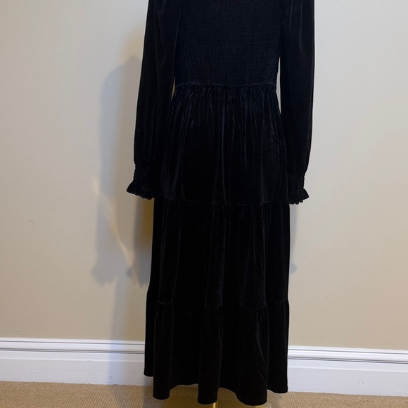 ZESICA Black Smocked Midi Dress Long Sleeve Square Neck Tiered Cottagecore - Picture 4 of 7